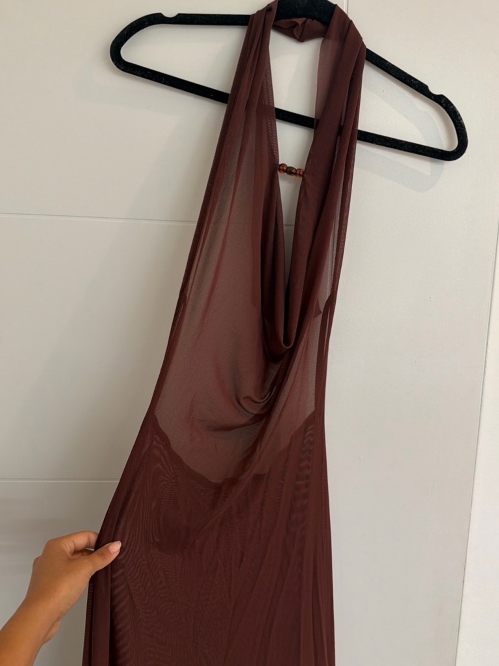 Sheer Brown Halter Neck maxi Dress